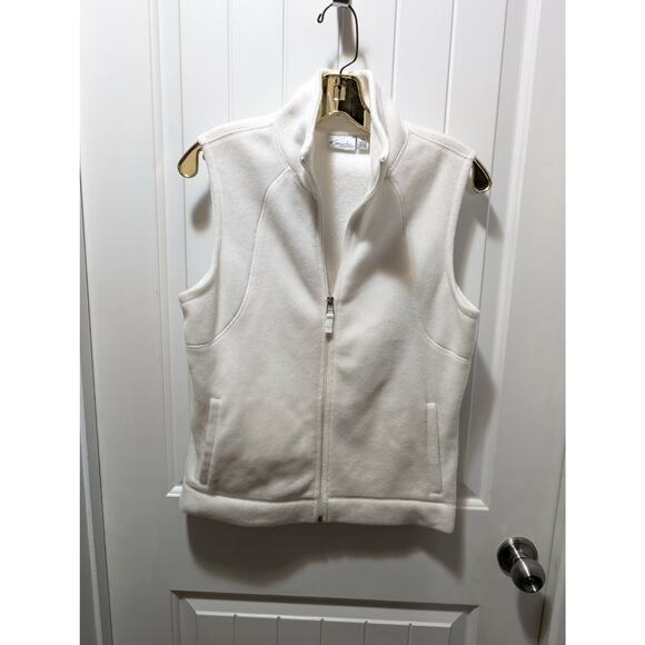 KIM ROGERS Women's Petite S Fleece White Winter Vest Casual Work Full Zip - Picture 1 of 6